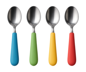 Colorful silicone-handled dessert spoons for a comfortable grip at family gatherings.