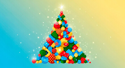 Abstract Christmas Tree Made of Colorful Geometric Shapes