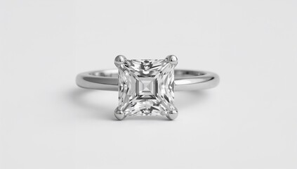 Square princess cut ring featuring sharp angular brilliance on plain white background