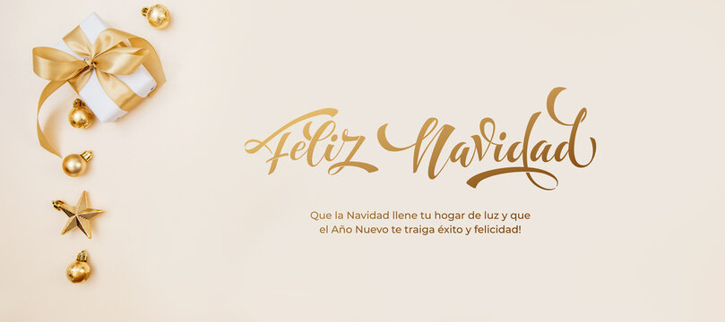 Feliz Navidad spanish Merry Christmas Modern calligraphy lettering on sticker for season greetings. Greeting card, frame, and banner. Holidays design.