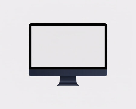 A sleek, modern desktop computer monitor with a blank white screen, isolated on a light gray background.