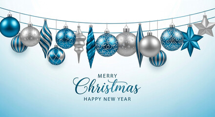 Blue and Silver Christmas Ornaments with Festive Message