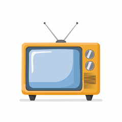 Illustration of a vintage yellow television with antenna.