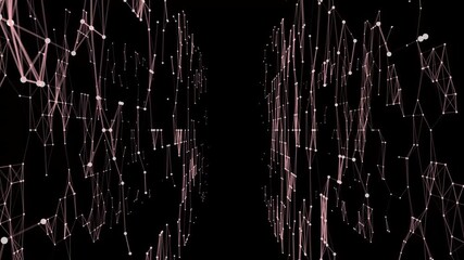 Flying through a network of moving abstract geometric shapes, points, and lines. This futuristic plexus animation on a clean white background represents data and technology.fireworks on black - Powered by Adobe