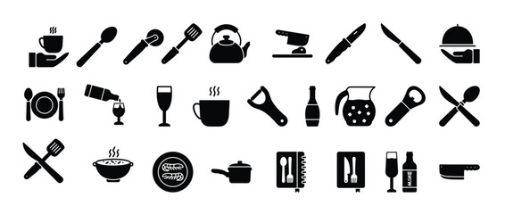 kitchen glyph icon pictogram symbol visual illustration set
