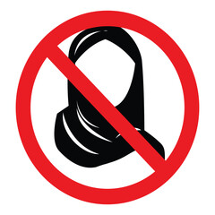A red prohibition sign with a black hijab symbol, indicating a ban or restriction