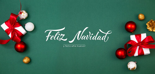 Feliz Navidad spanish Merry Christmas Modern calligraphy lettering on sticker for season greetings....