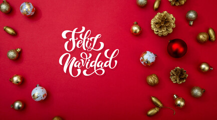 Feliz Navidad spanish Merry Christmas Modern calligraphy lettering on sticker for season greetings. Greeting card, frame, and banner. Holidays design.