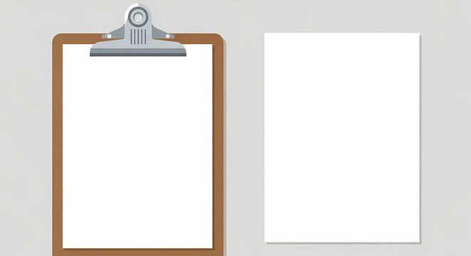 Clipboard with blank paper and a separate sheet isolated on white background
