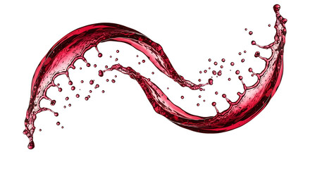 Elegant Red Wine Splash Wave with Droplets Isolated on White Background