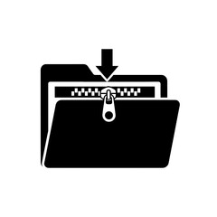 File compression icon with a zipped folder and a download arrow on a transparent background