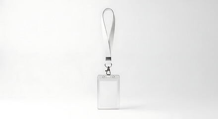 Blank transparent plastic ID card holder with white lanyard mockup for corporate identification, event access, and professional branding presentation