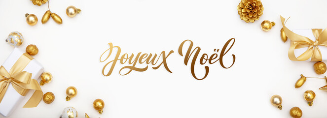 Joyeux noel and Bonee Annee. French Merry Christmas Modern calligraphy lettering on sticker for...