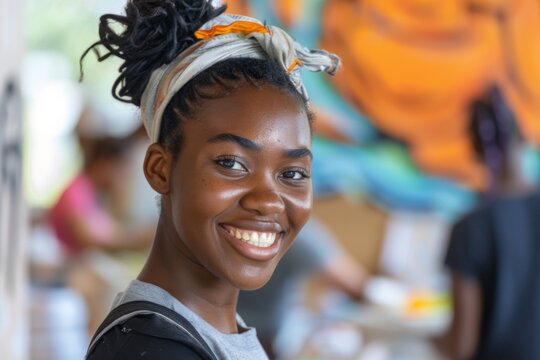 Teen girl smiling in a creative workspace