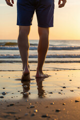 Person's Legs on Beach at Sunset