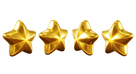 Four shining golden stars isolated on a white background, symbolizing success and achievement