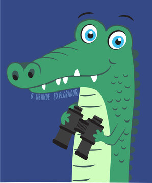 Cute Cartoon Explorer Alligator Kids T-shirt Design