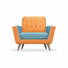 Vintage orange leather sofa and blue armchair furniture interior design