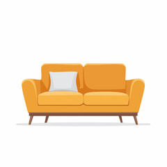 Isolated orange leather comfortable sofa and armchair set interior design
