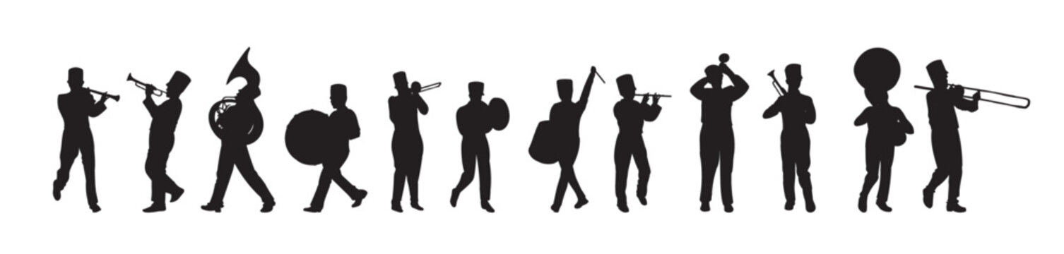 marching band silhouettes vector