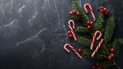 Christmas Card - Loading Concept - Tree And Candy Canes On Black Stone 