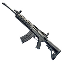 Assault rifle with detachable magazine, simple realistic design, isolated PNG transparent background