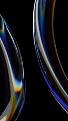Iridescent glass with black background, 3d render 