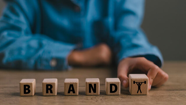 Build a strong brand, Brand concept. .Distinctive identity represents a company’s values and ideas through well designed logos, catchy slogans, unique products, or excellent services.Branding banner.