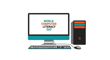 World Computer Literacy Day Desktop Setup Illustration