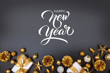 Happy New Year hand lettering calligraphy. holiday illustration element. Typographic element for banner, poster, congratulations.
