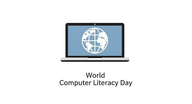 World Computer Literacy Day Laptop Globe Icon Illustration