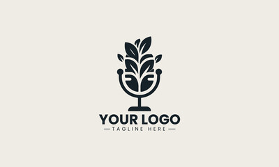 Obraz premium Microphone leaf vector logo