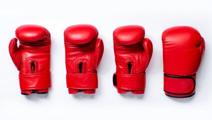 Four Red Boxing Gloves Arranged in a Row