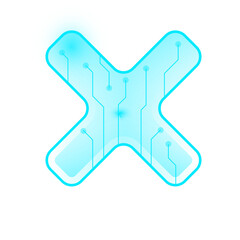 Abstract X symbol with sphere neon blue