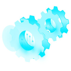 Obraz premium Futuristic Glowing Blue Gears Technology Concept on Black
