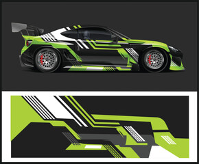 Fototapeta premium Modern sport car wrap design with abstract geometric shapes and vibrant colors