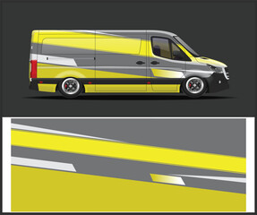 Modern van wrap design with yellow and gray abstract graphics