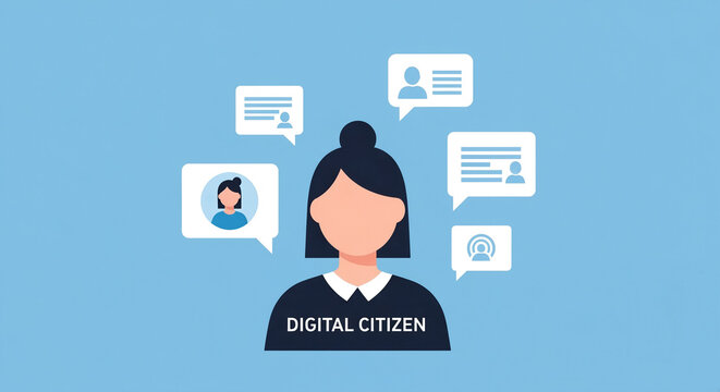 Digital Citizen Concept: Woman Communicating Online, Social Networking, and Internet User Identity