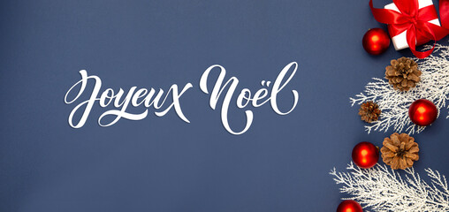 Joyeux noel and Bonee Annee. French Merry Christmas Modern calligraphy lettering on sticker for season greetings. Greeting card, frame, and banner. Holidays design.