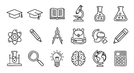 Education themed vector icons representing knowledge and academic pursuits