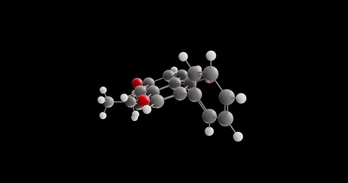 Ipriflavone molecule, rotating 3D model of synthetic isoflavone, looped video on a black background
