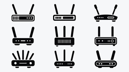 Various router vector icons illustrating network technology and wireless connection