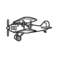 Antique Biplane Vector Illustration, Outlined Design, Aviation Art