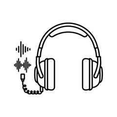 Headphones with sound waves, representing audio or music, isolated on