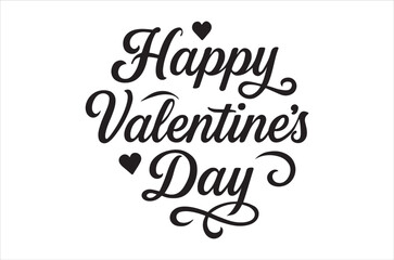 Happy valentine s day calligraphy design with heart decorations and swirls