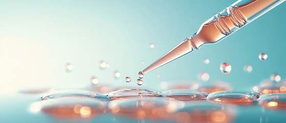 Liquid dropping from pipette into many clear spheres on surface science laboratory concept.