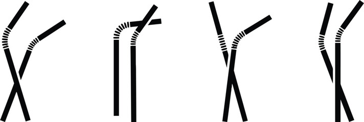 straw, drinking, silhouette, black, white, background, isolated, set, collection, graphic, design, illustration, vector, bend, flexible, tube, beverage, drink, party, accessory, simple, modern, elemen