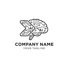 Artificial Intelligence Brain Technology Logo Design.