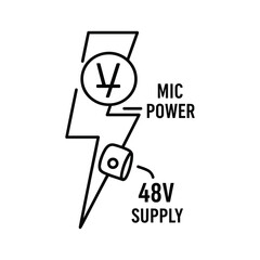 Phantom power symbol for microphone, 48v supply, isolated on
