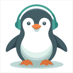 Cute penguin wearing headphones isolated on